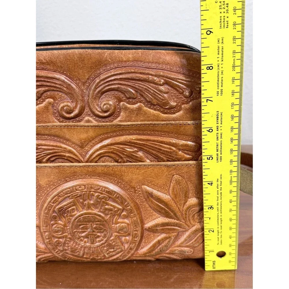 Vintage Tooled Tan Leather Shoulder Bag Boho